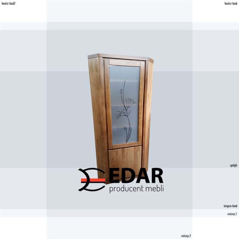 witryna bukowa narożna szkło zdobione