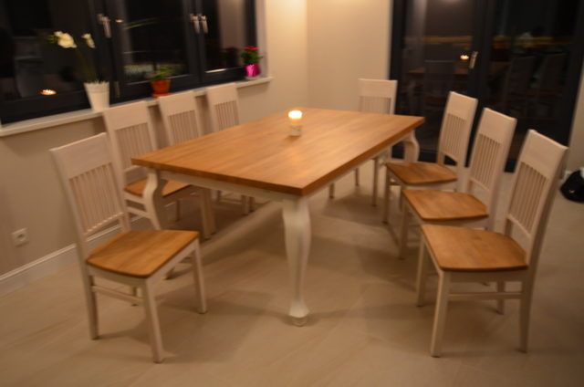 Stół drewniany z nogami typu ludwik dwubarwny 