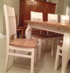Krzesła samba i stół Ludwik bukowe białe z naturalnym blatem 5