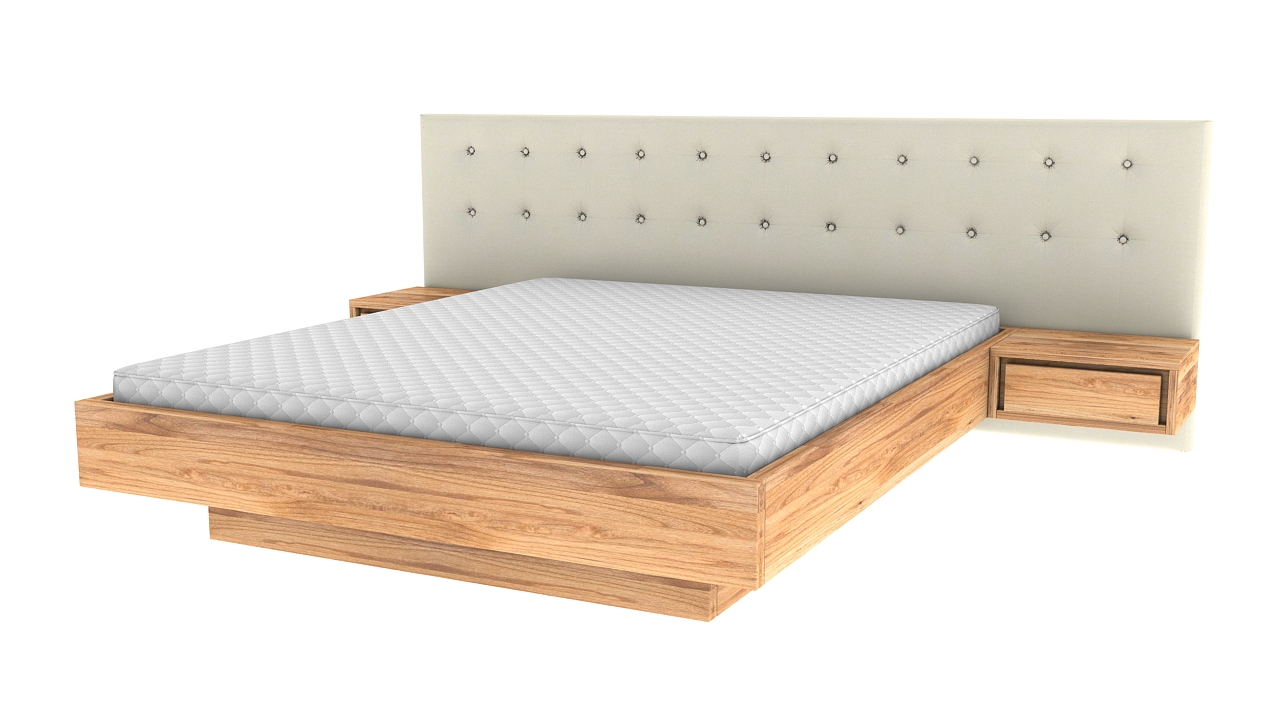 Łóżko drewniane z zagłówkiem tapicerowanym