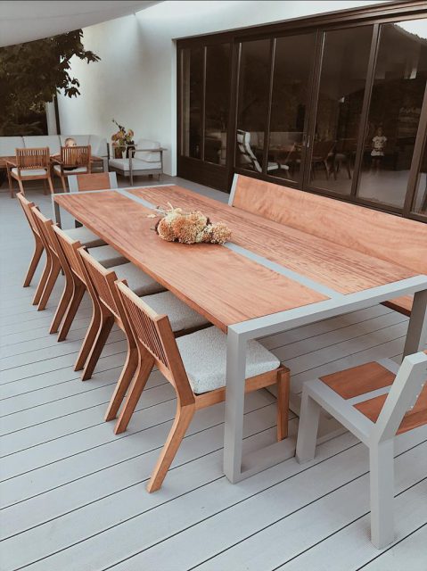 Stół tarasowy drewno Iroko i aluminium